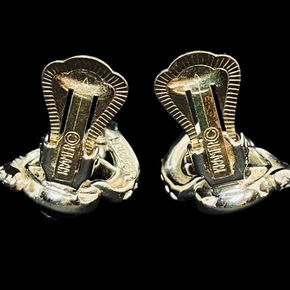 Vintage Kramer AB Rhinestone Enamel And Black Bead Clip On Earrings (5019) - Picture 4 of 6
